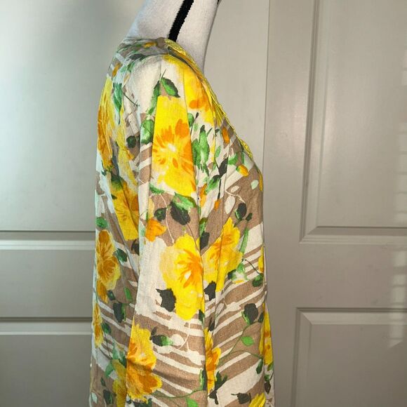 Isaac Mizrahi Live! Linen Blend Floral Dress Yellow Roses Size L Boho Tunic - Picture 3 of 8
